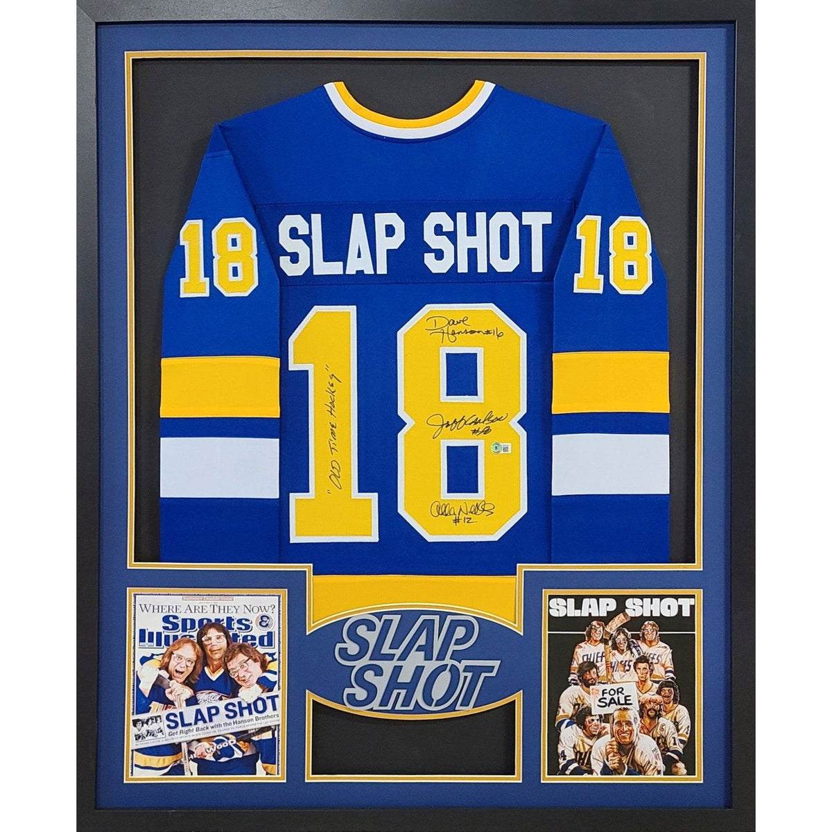 Slap Shot Hanson Brothers Signed Framed Jersey Beckett Autographed Signed