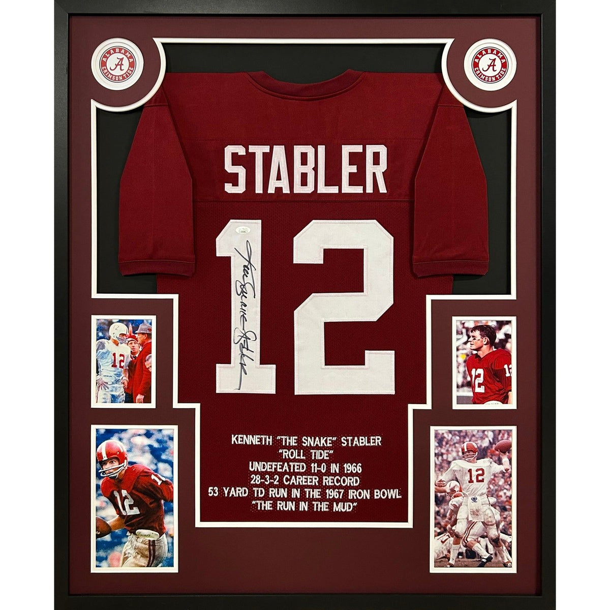 Ken Stabler Signed Framed Stat Jersey JSA Autographed Alabama Raiders