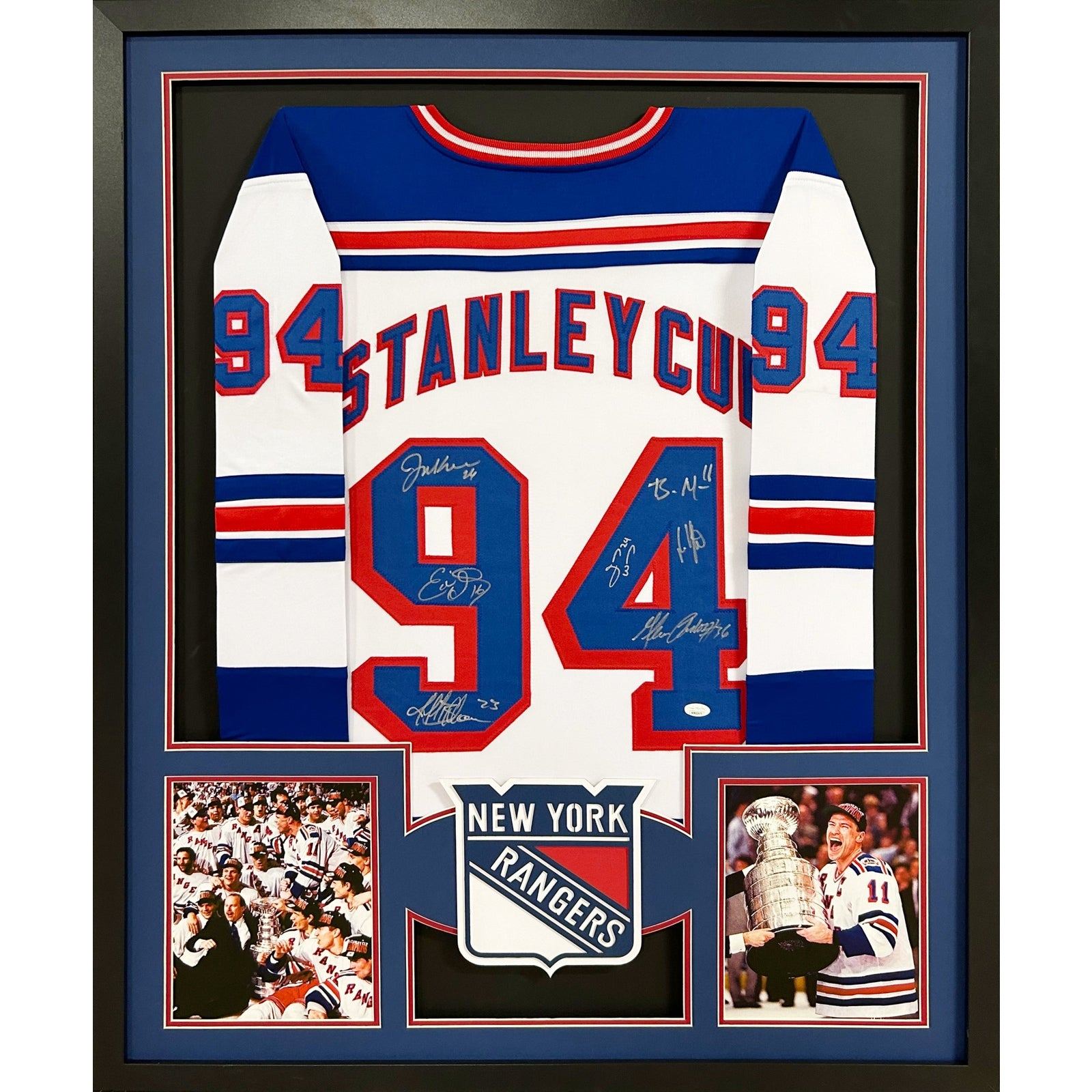 New York Rangers 1994 Team Signed Framed Jersey Autographed Stanley Cup JSA, image size:1600x1600