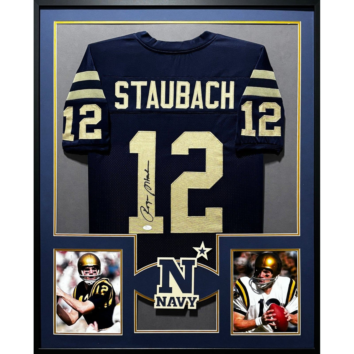 Roger Staubach Navy Framed Jersey JSA Autographed Signed Heisman Winner