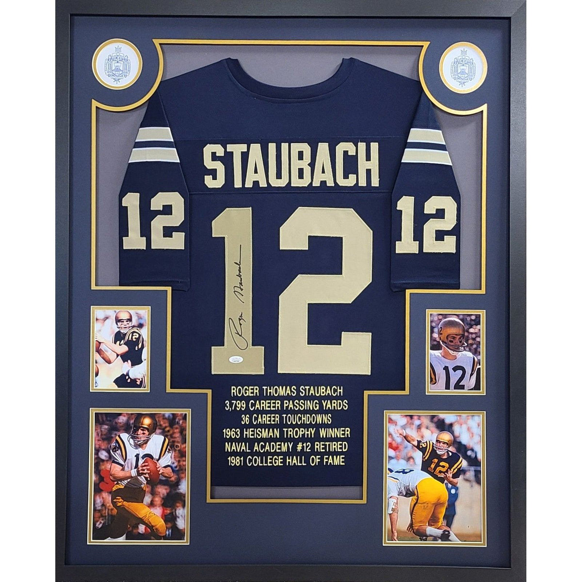 Roger Staubach Framed Signed Navy Jersey JSA Autographed Cowboys