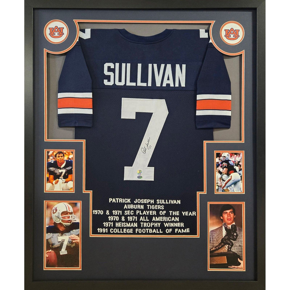 Pat Sullivan Framed Signed Jersey GTSM Autographed Auburn Heisman