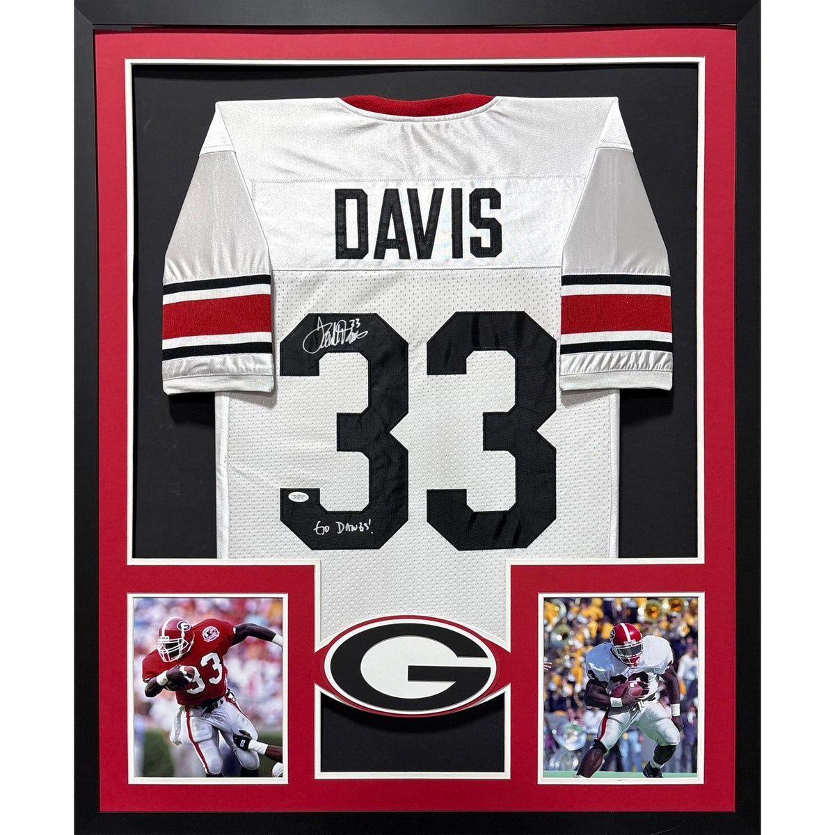 Terrell Davis Framed Signed White Jersey JSA Autographed Georgia UGA