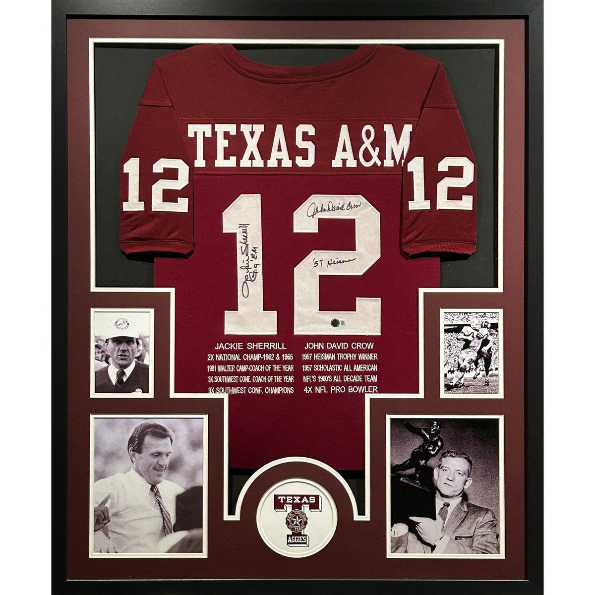Jackie Sherrill John Crow Signed Framed Jersey Autographed Texas A&M