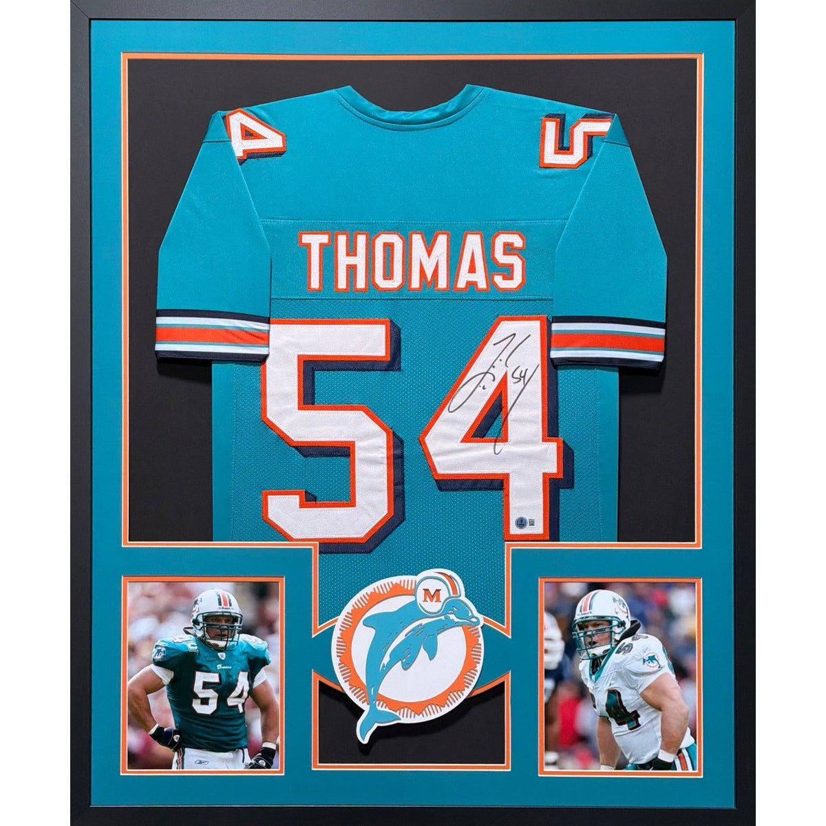 Zach Thomas Framed Signed Teal Jersey Beckett Autographed Miami Dolphins