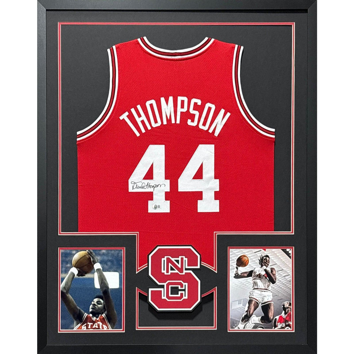 David Thompson Framed Red Jersey Beckett Autographed Signed N.C. State NC