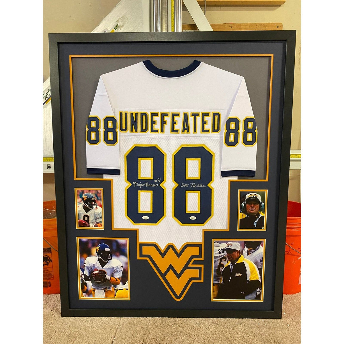Undefeated West Virginia Signed Framed Jersey Don Nehlen Major Harris