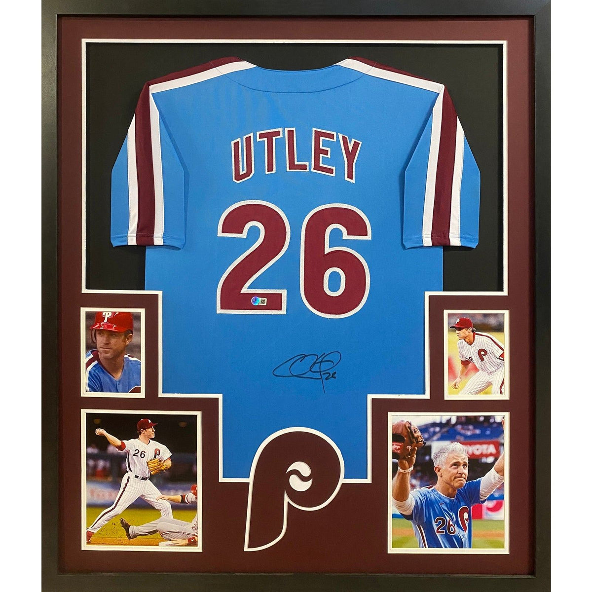 Chase Utley Framed Signed Blue Jersey Beckett Autographed Philadelphia Phillies