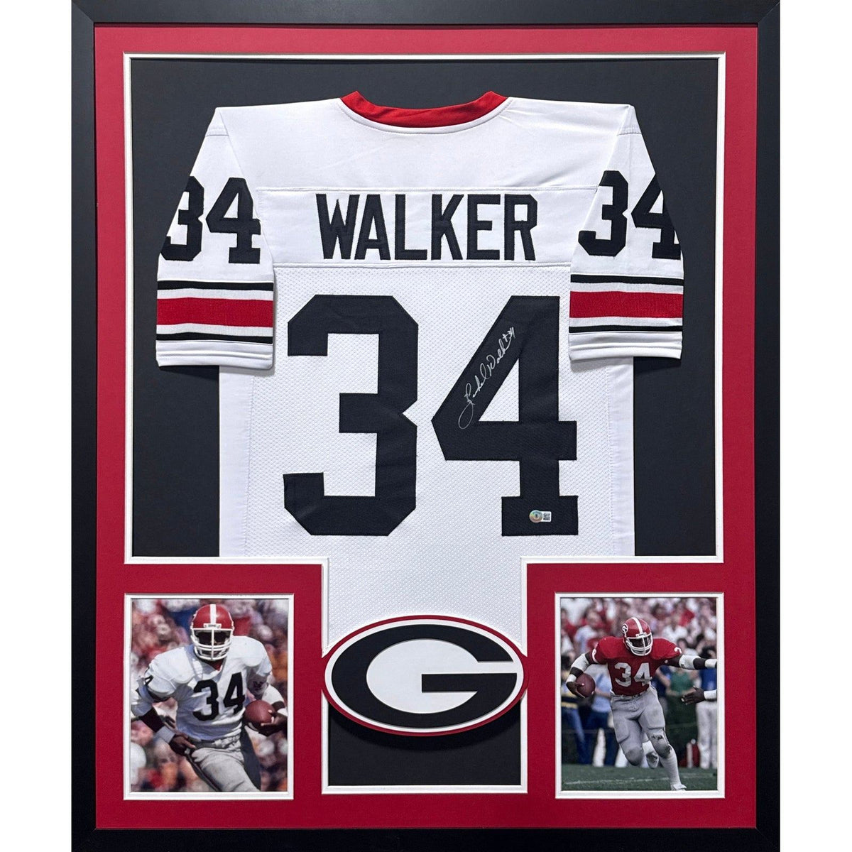 Herschel Walker Framed White Jersey Beckett Autographed Signed Georgia