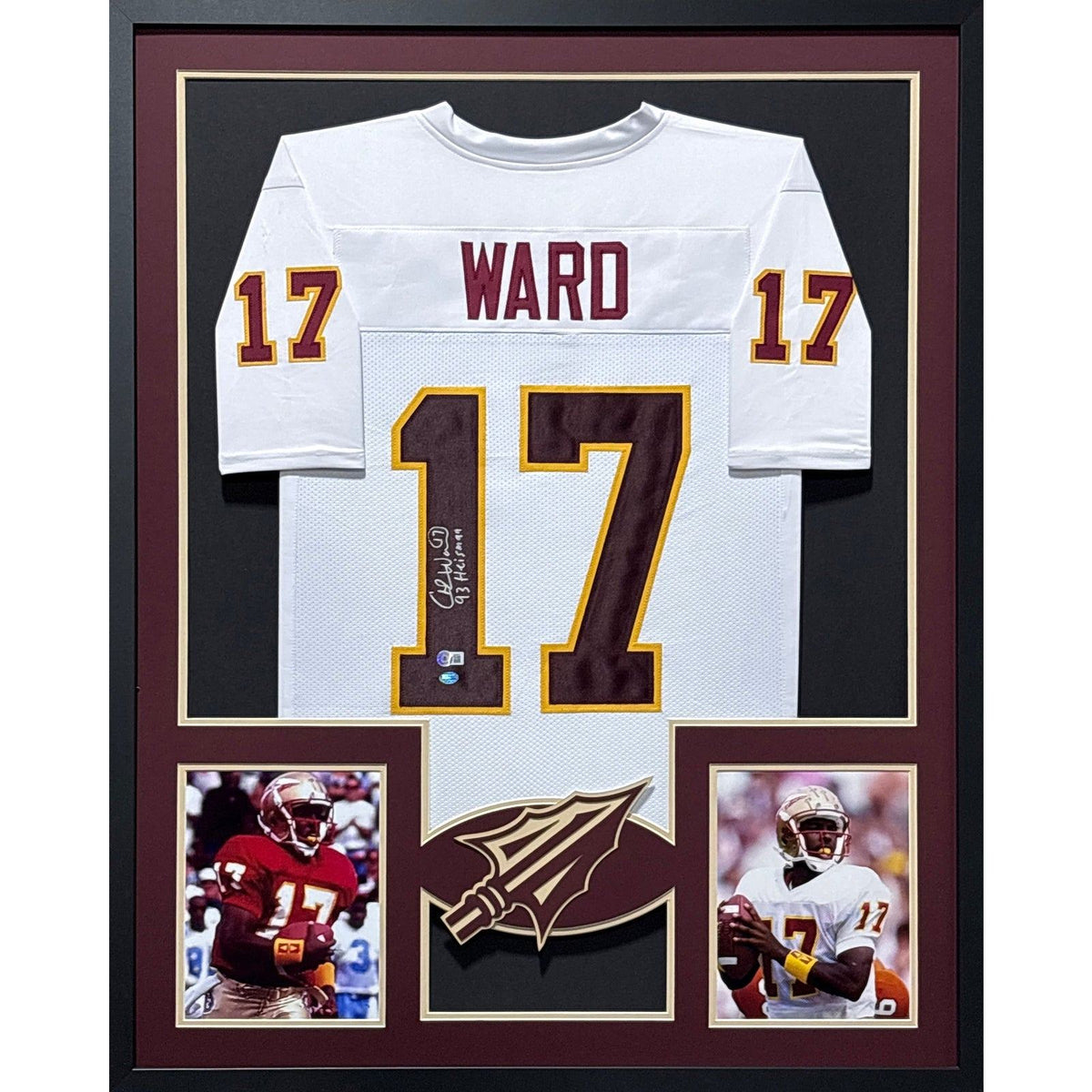 Charlie Ward Framed Signed White Jersey Beckett Autographed Florida State IH