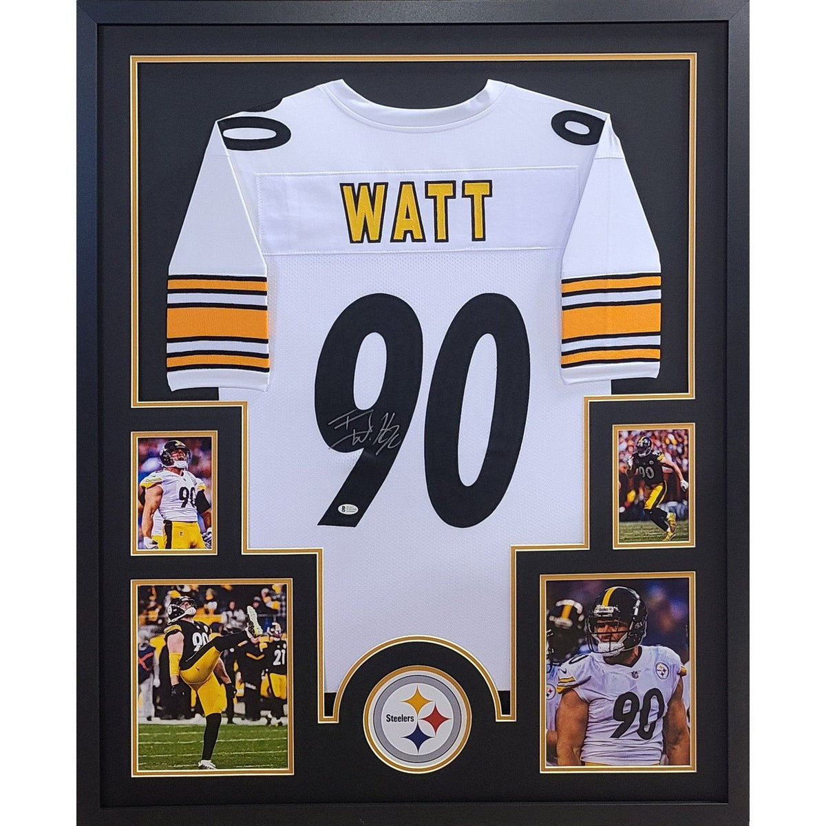 TJ Watt Framed Signed Pittsburgh Steelers White Jersey Beckett Autographed T.J.