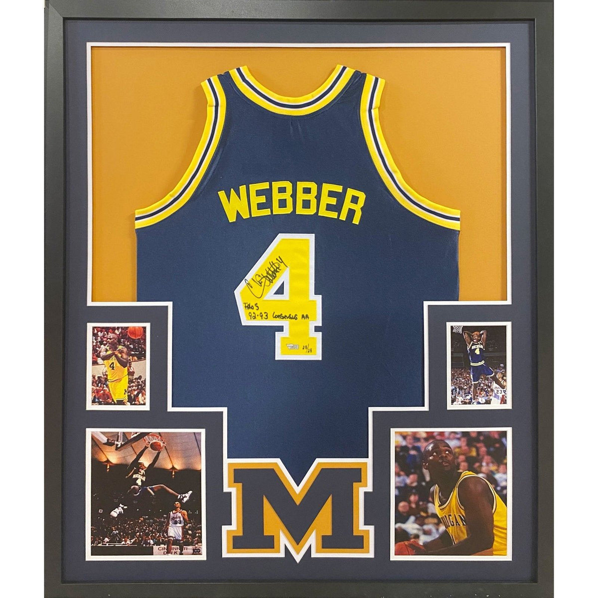 Chris Webber Framed Signed Michigan Jersey Fanatics Autographed Wolverines