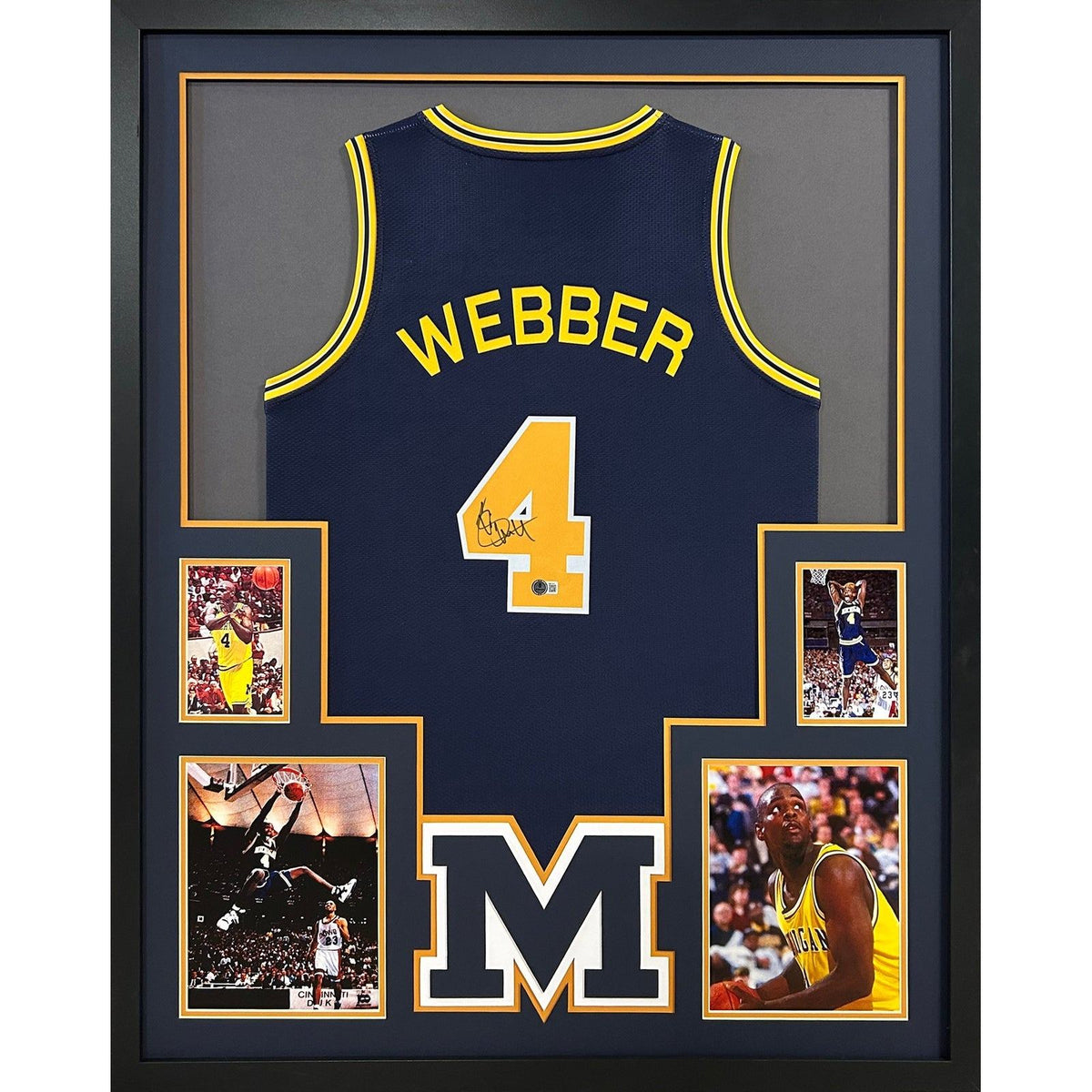 Chris Webber Framed Signed Michigan Jersey Beckett Autographed Wolverines