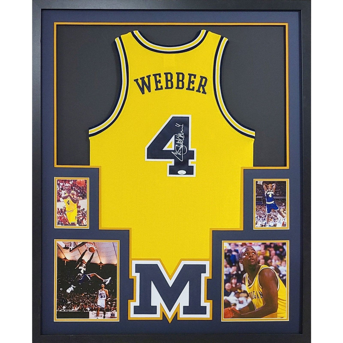 Chris Webber Framed Signed Michigan Jersey JSA Autographed Wolverines