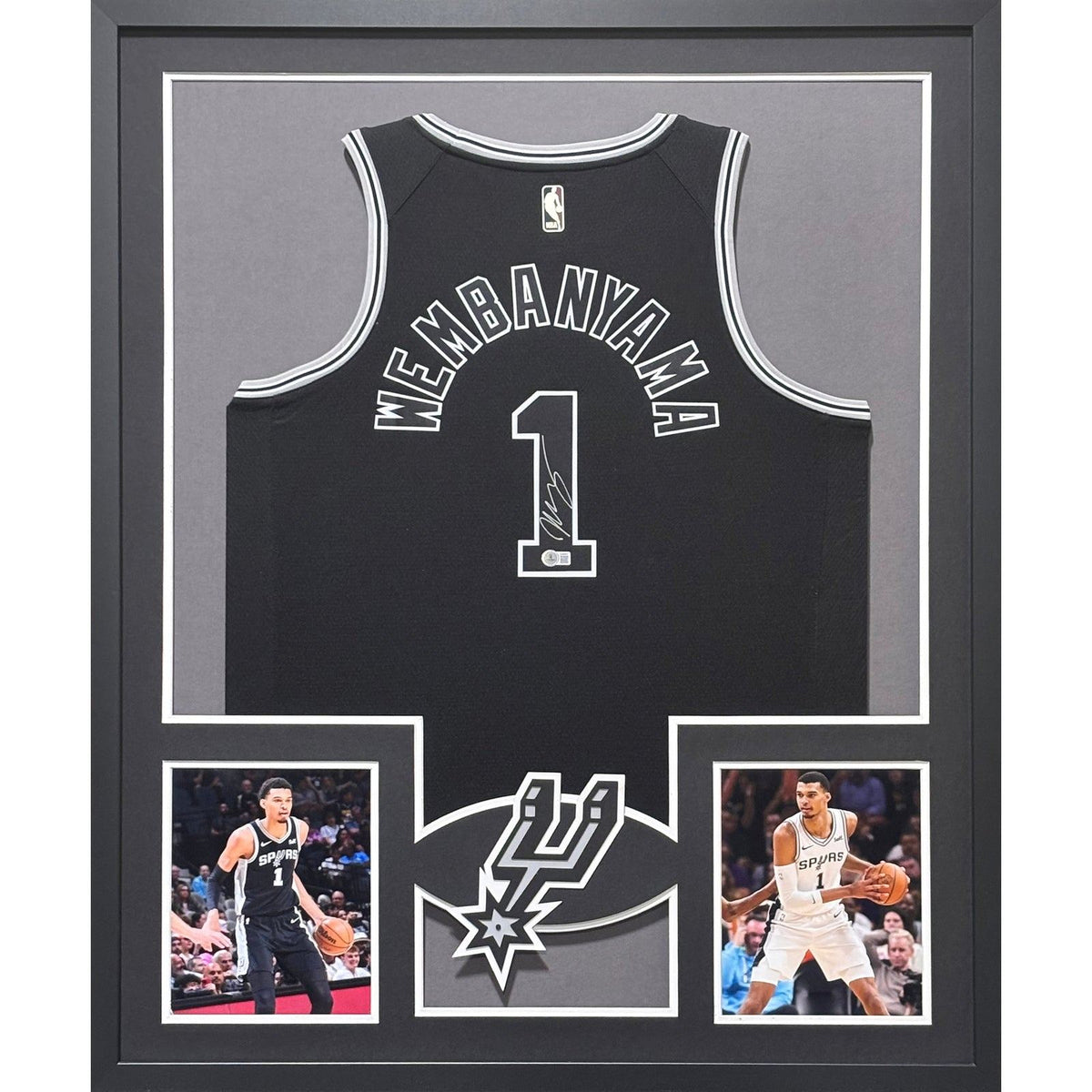 Victor Wembanyama Signed Framed Black Jersey Beckett Autographed Spurs