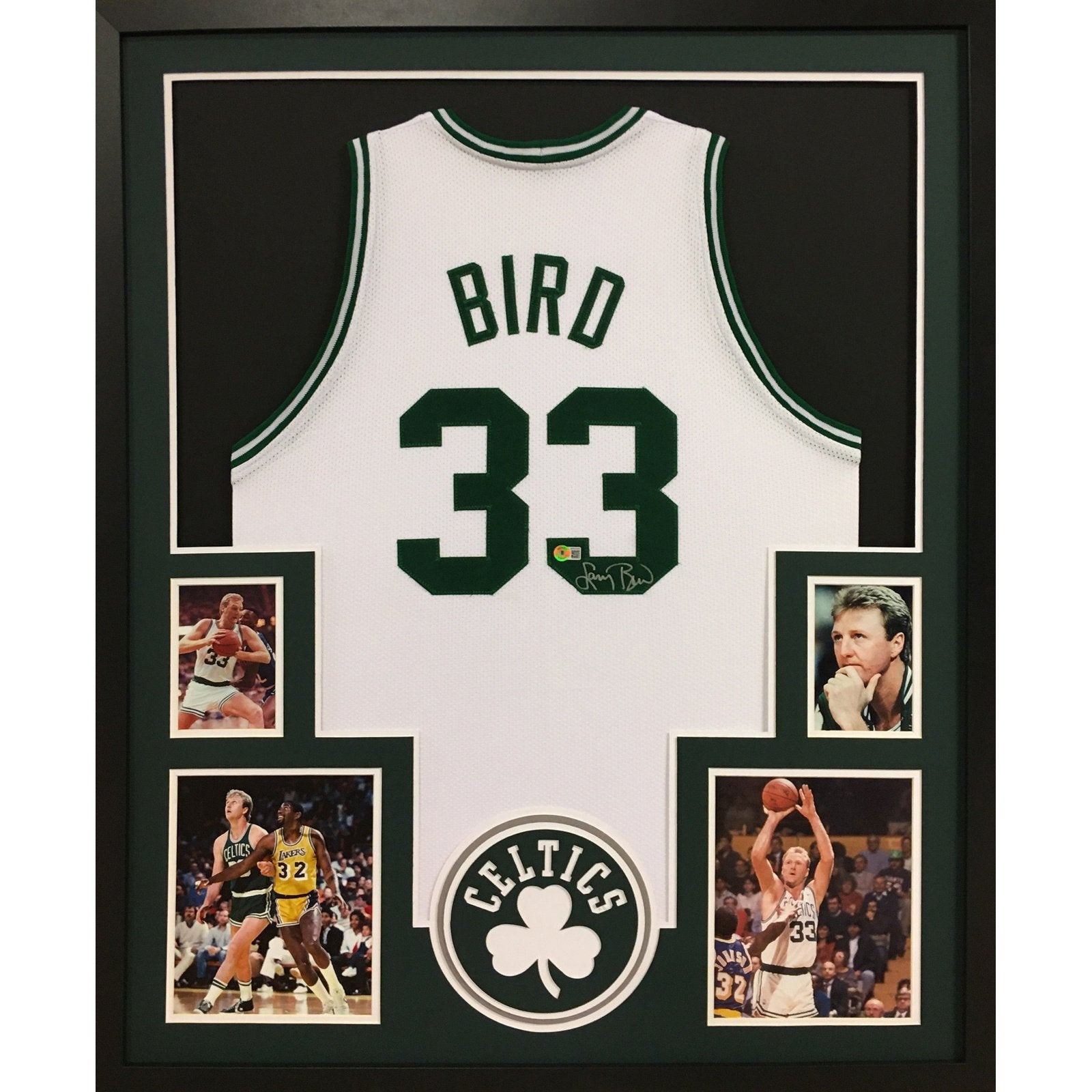 Larry Bird Autographed and Framed Green Celtics Jersey