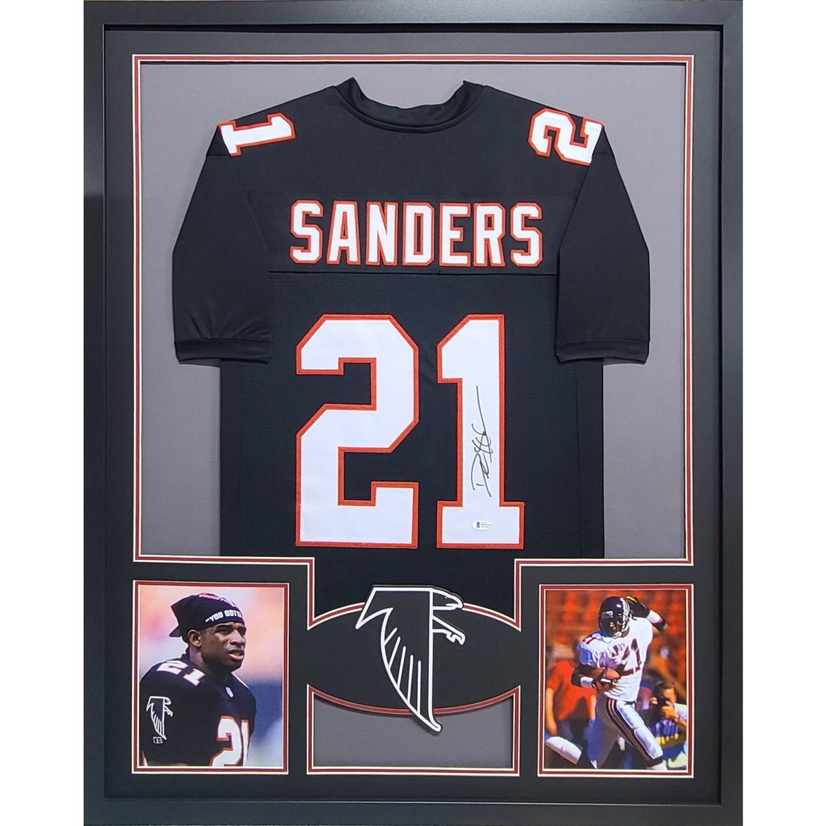 Deion Sanders Framed Signed Jersey Beckett Autographed Atlanta Falcons Throwback