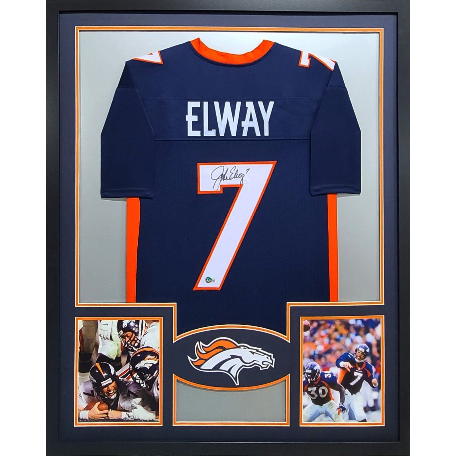 John Elway Autographed & Framed White Broncos Jersey Auto Beckett COA