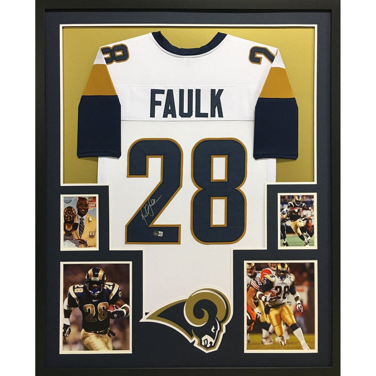 Marshall Faulk Signed Framed Jersey Beckett BAS Autographed St. Louis Rams