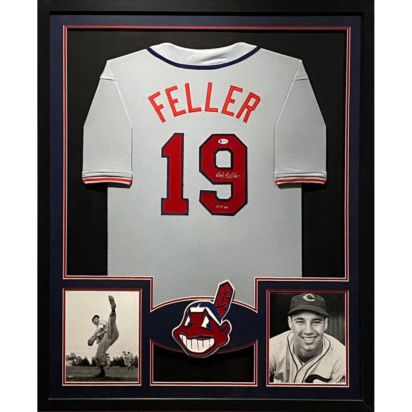 Framed Bob Feller Cleveland Indians Autographed White Mitchell