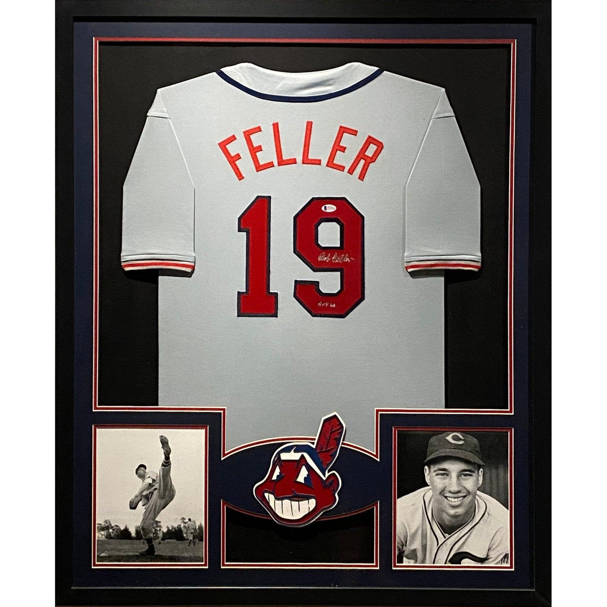 Bob Feller Framed Signed Cleveland Indians Jersey Beckett Autographed