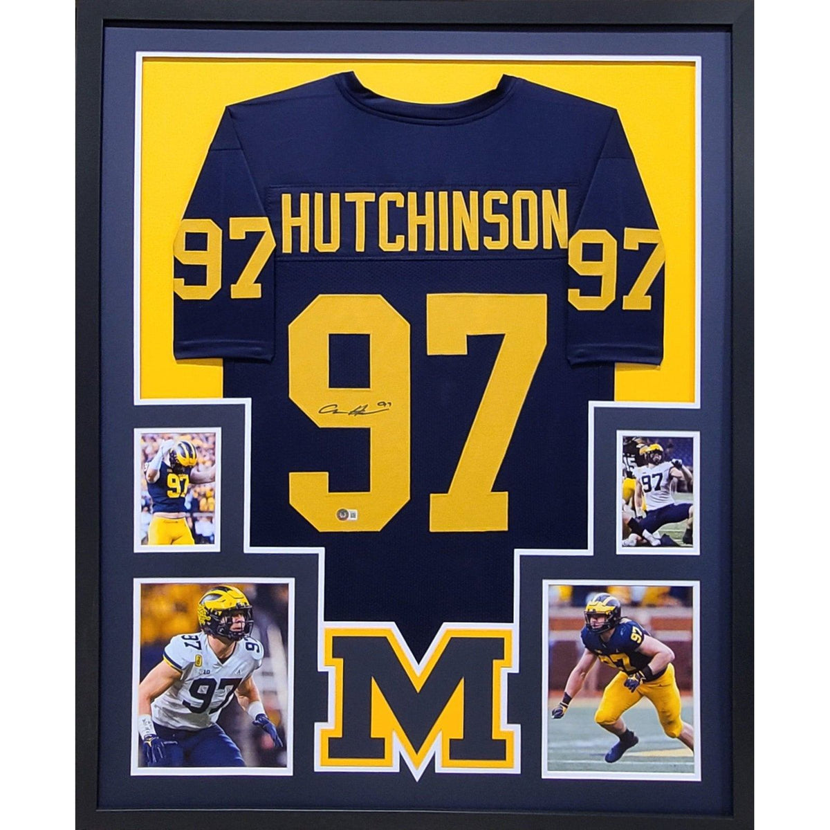 Aidan Hutchinson Framed Signed Michigan Jersey Beckett Autographed