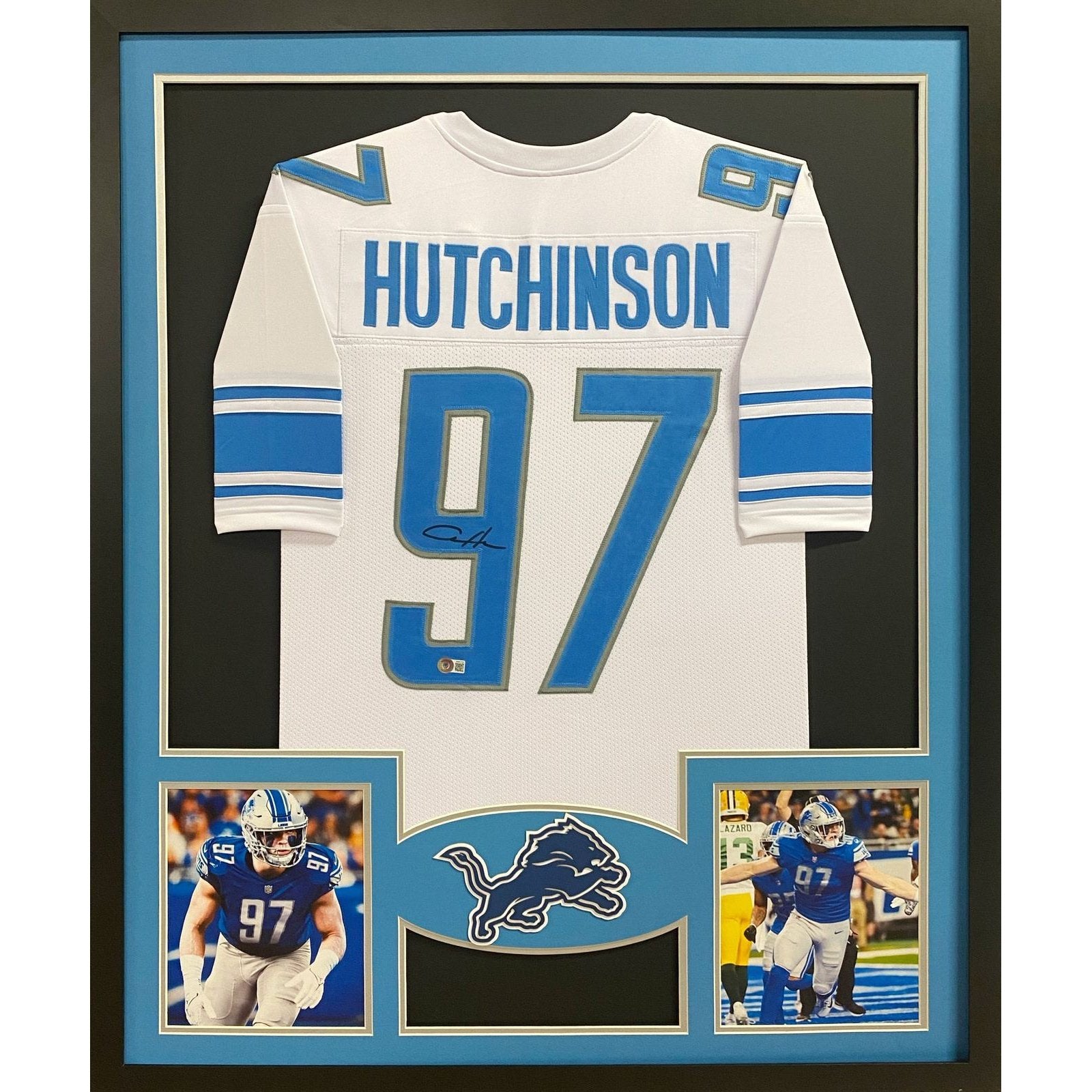 Aidan Hutchinson Framed Signed Lions White Jersey Beckett Autographed