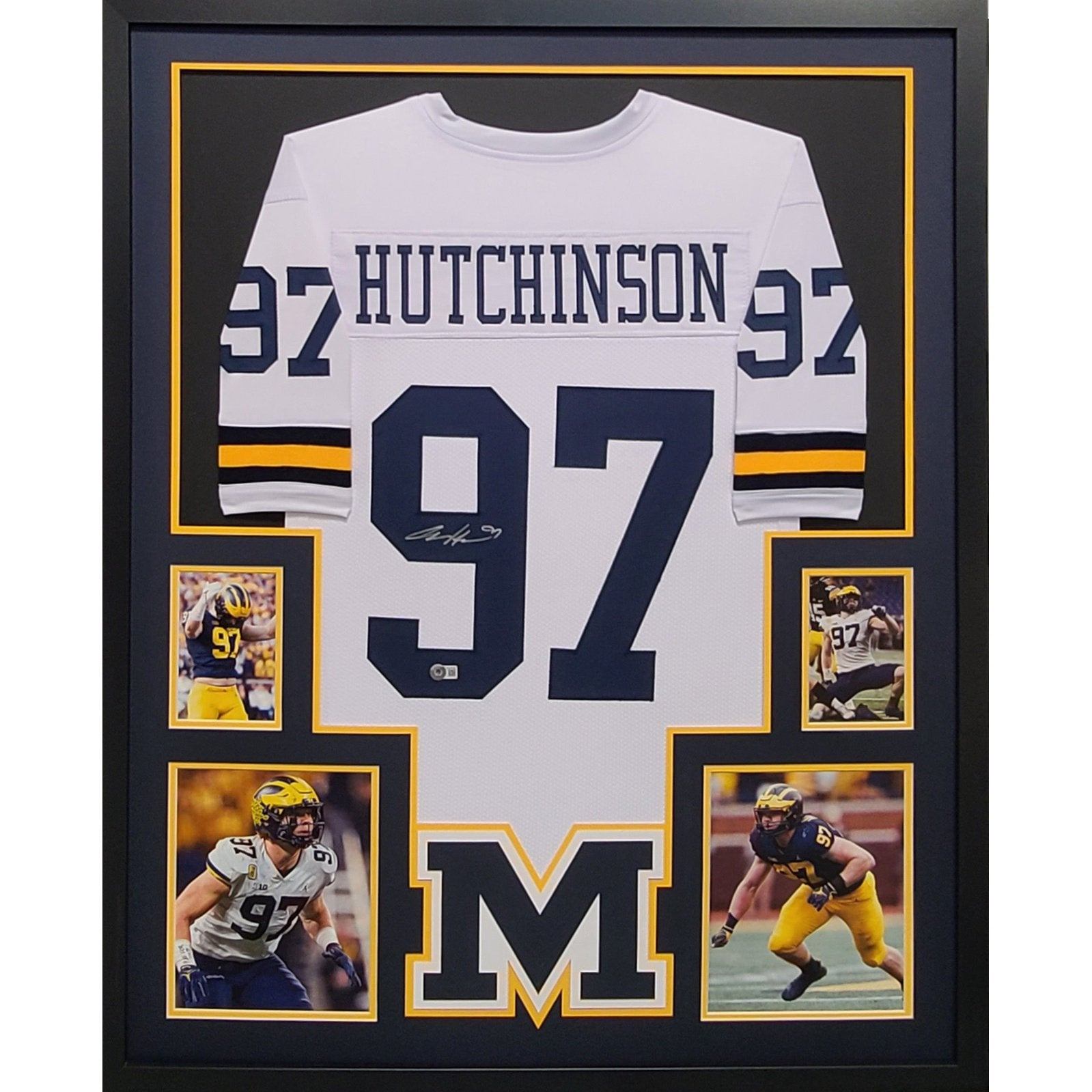 Aidan Hutchinson Framed Signed Michigan Jersey Beckett Autographed