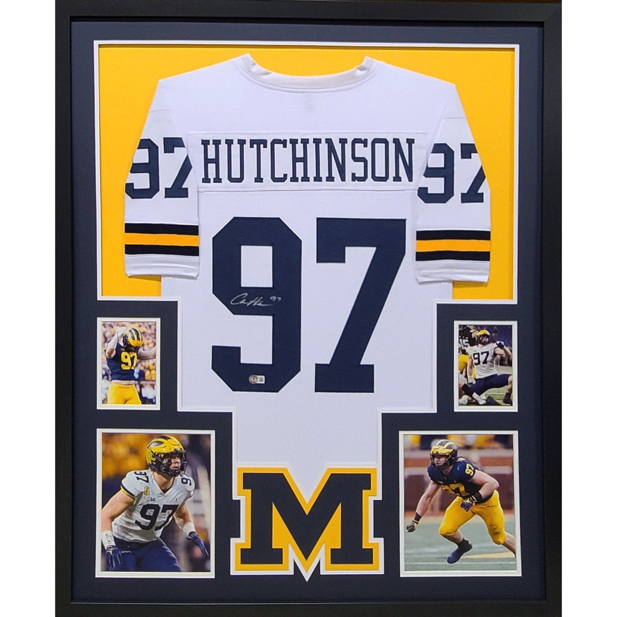 Aidan Hutchinson Framed Signed Michigan Jersey Beckett Autographed
