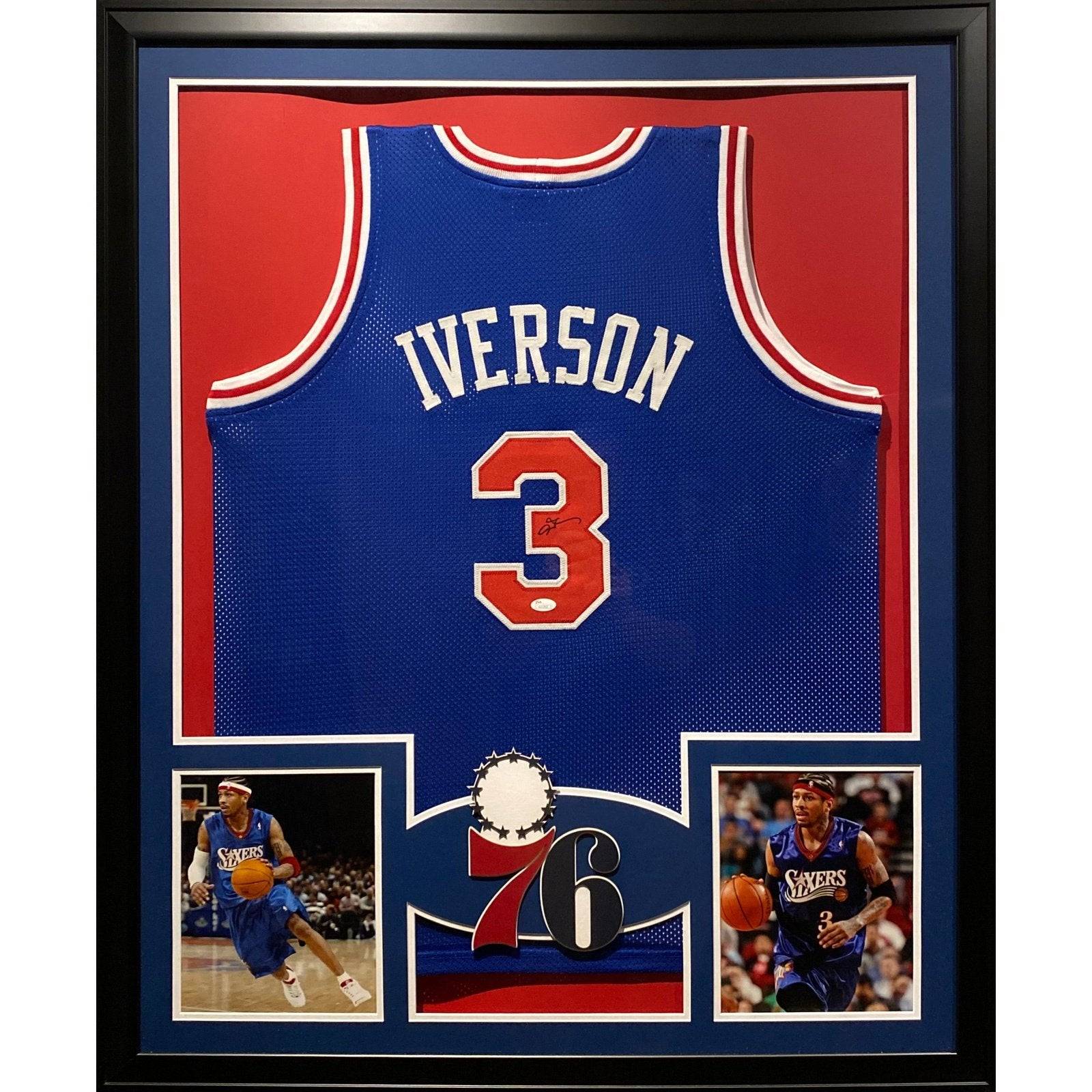 Framed Allen Iverson Philadelphia 76ers Autographed Blue Authentic