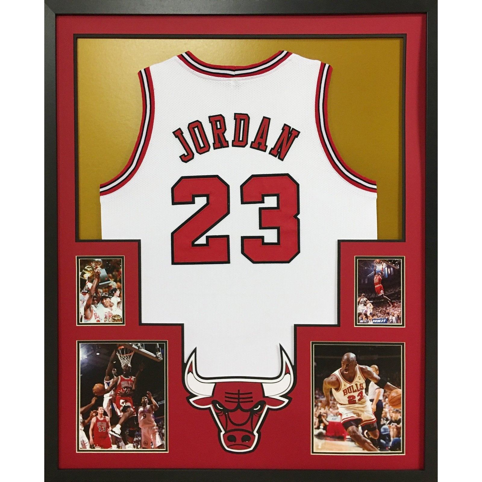 Michael Jordan UNSIGNED Framed White Jersey Chicago Bulls RG4