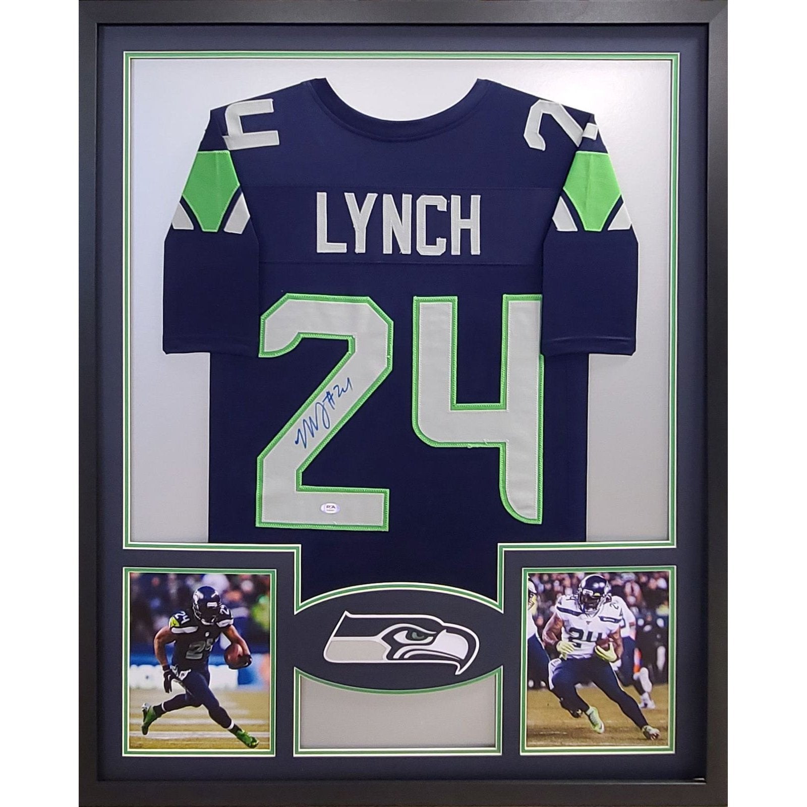 Marshawn Lynch Framed Navy Jersey PSA/DNA Autographed Signed Seahawks