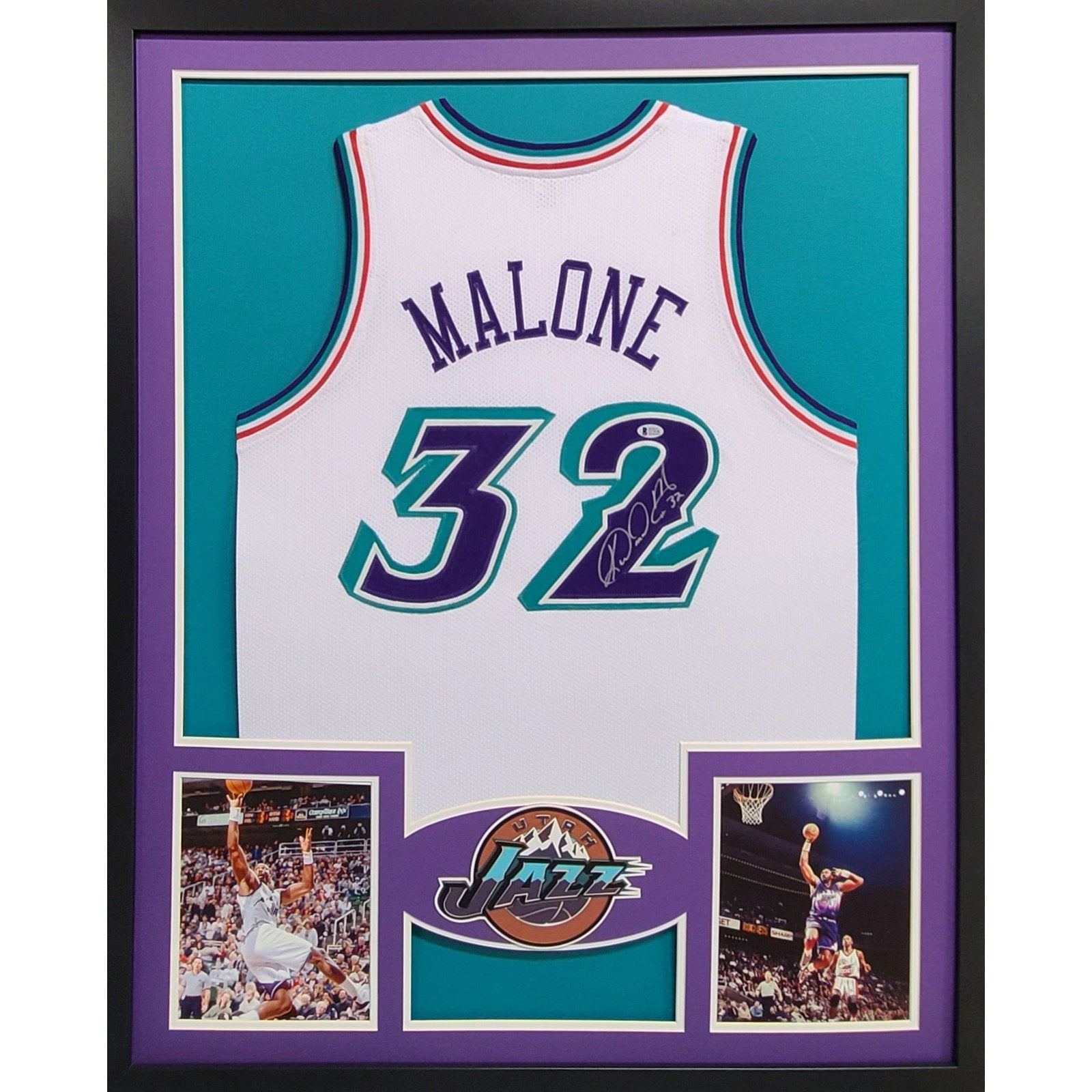 Karl Malone Autographed and Framed Utah Jazz Jersey