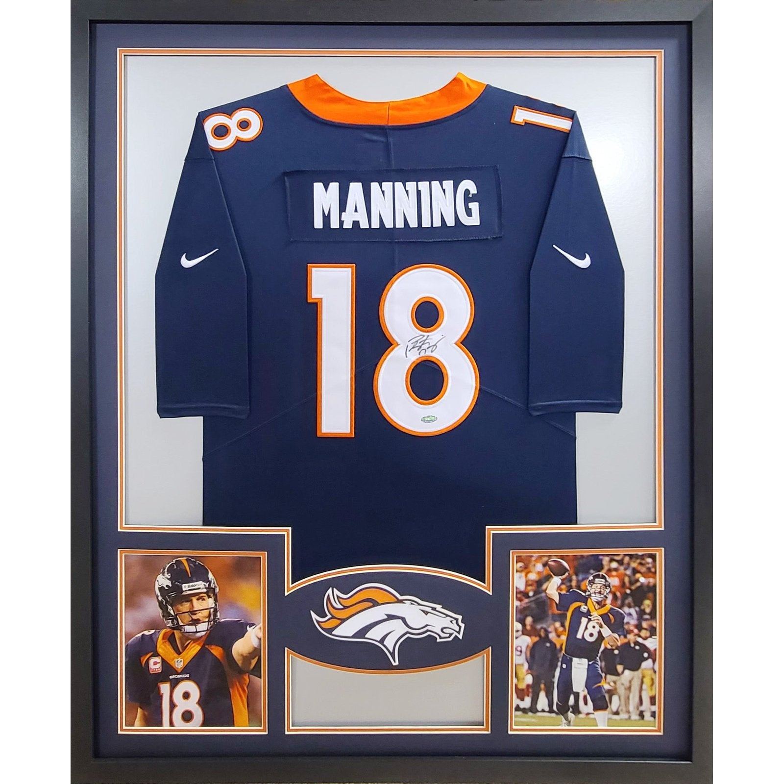 Peyton Manning Autographed and Framed Blue Broncos Jersey