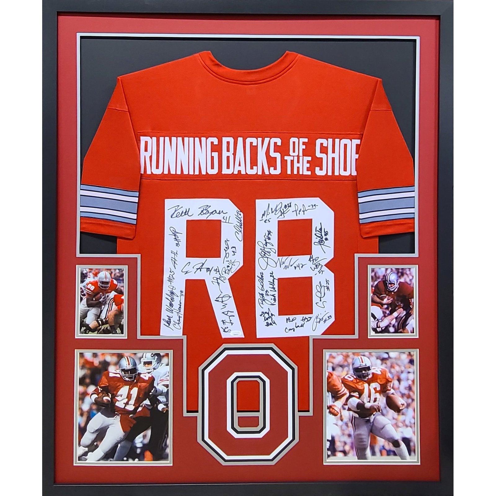 Eddie George Autographed and Framed Red Ohio State Buckeyes Jersey