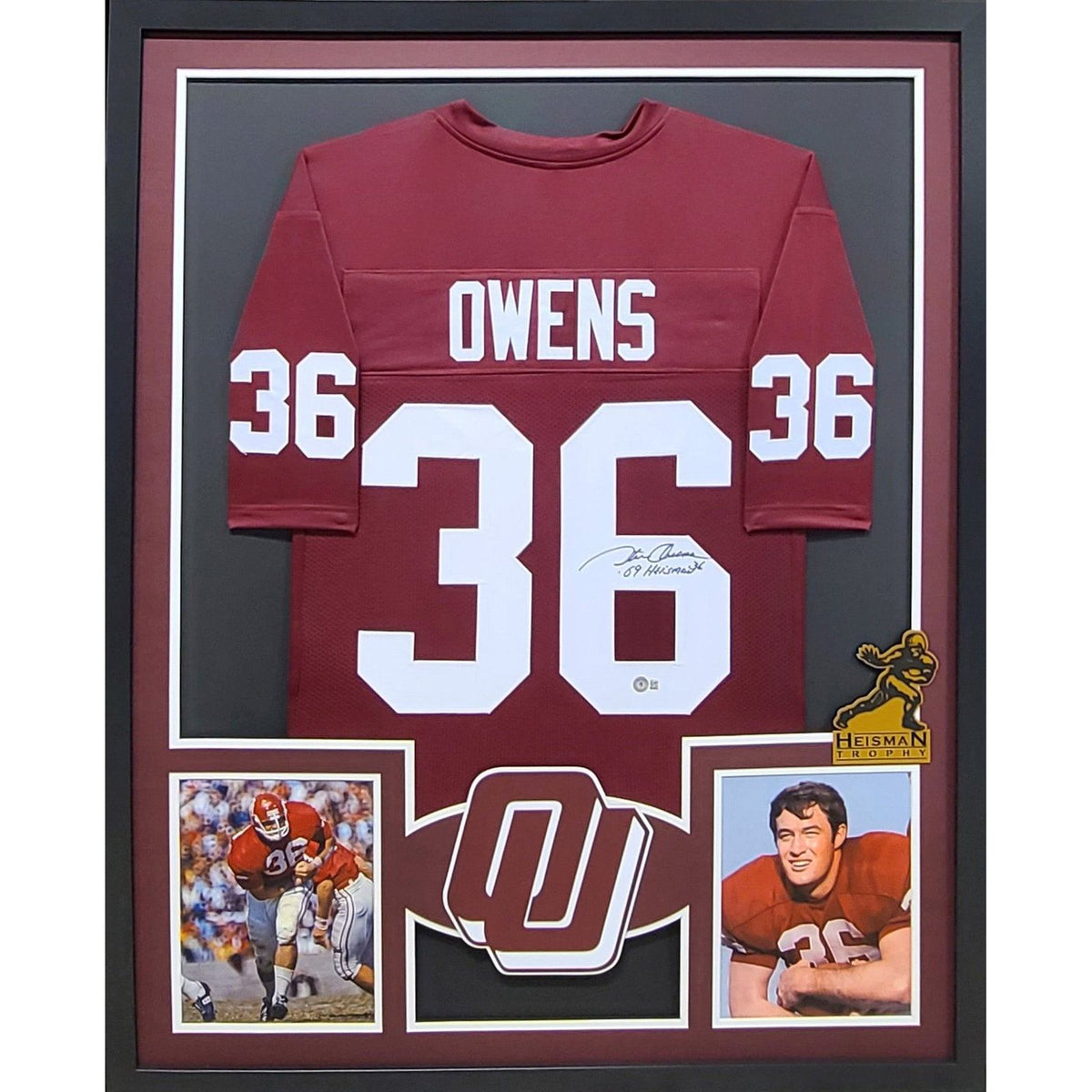 Steve Owens Signed Framed Jersey Oklahoma Beckett Autographed