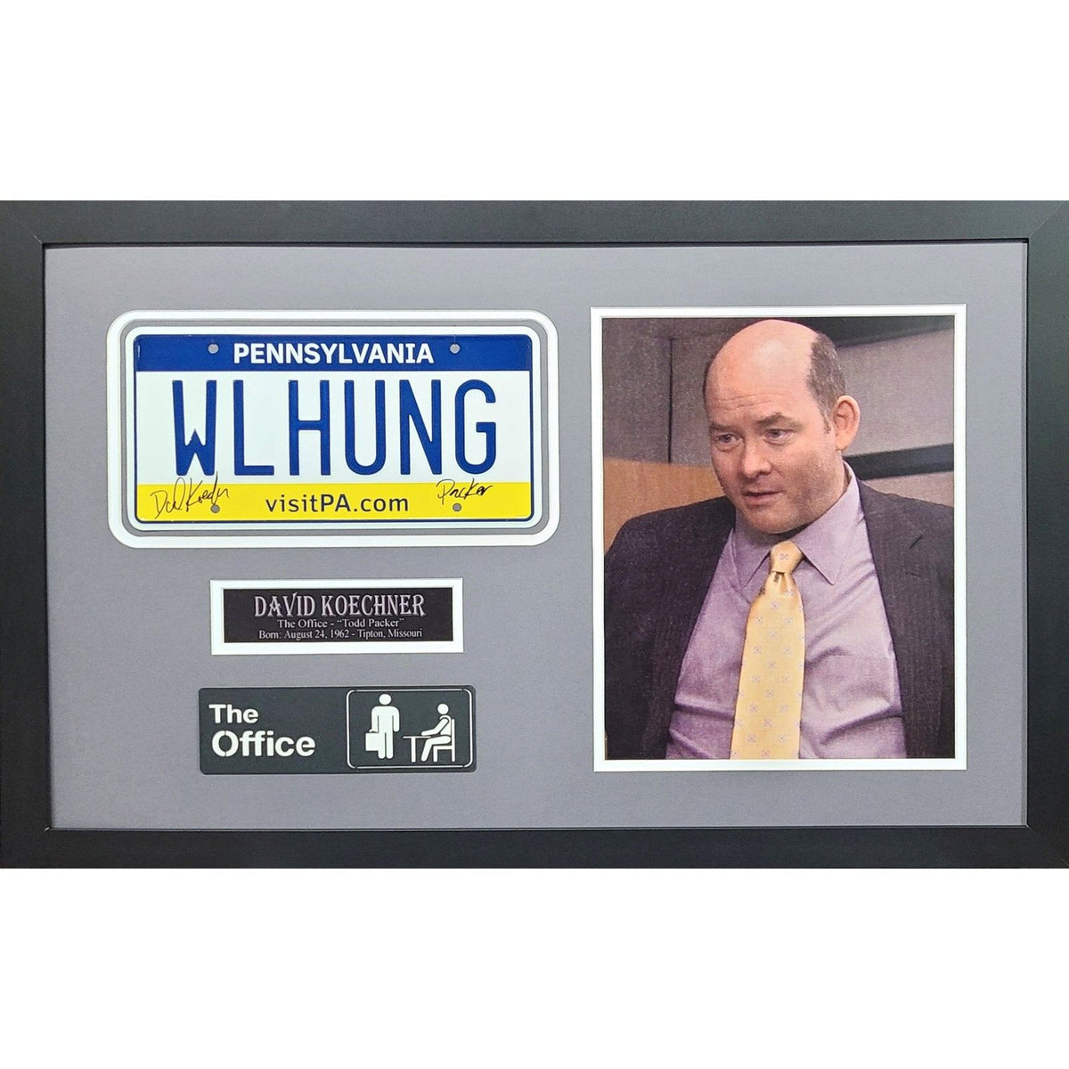 David Koechner Framed License Plate Signed Packer The Office JSA Autographed