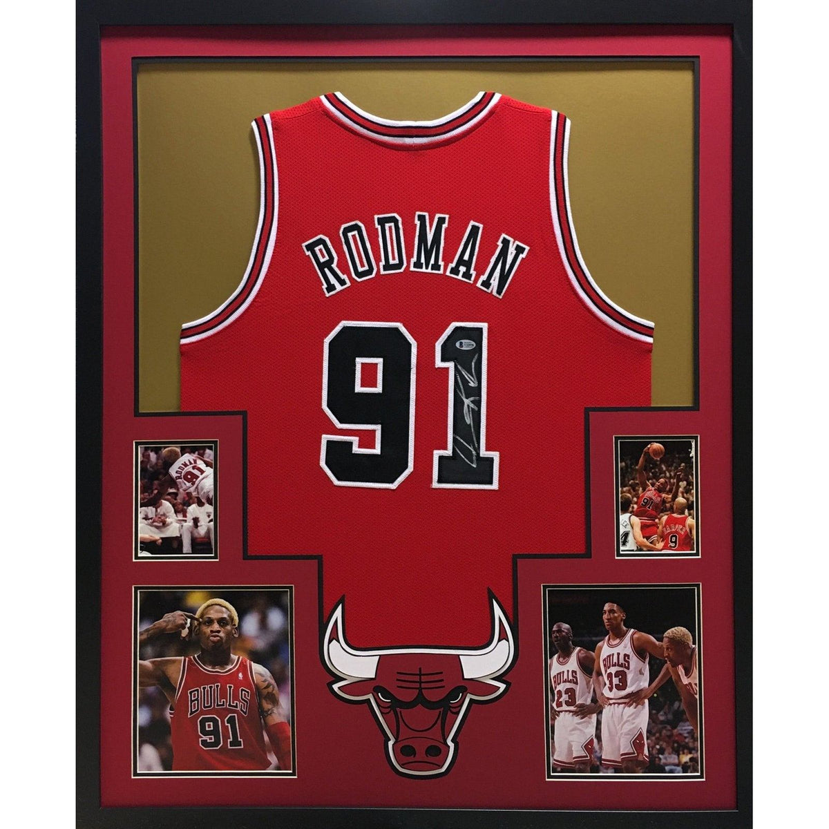 Dennis Rodman Signed Framed Jersey Beckett Autographed Chicago Bulls