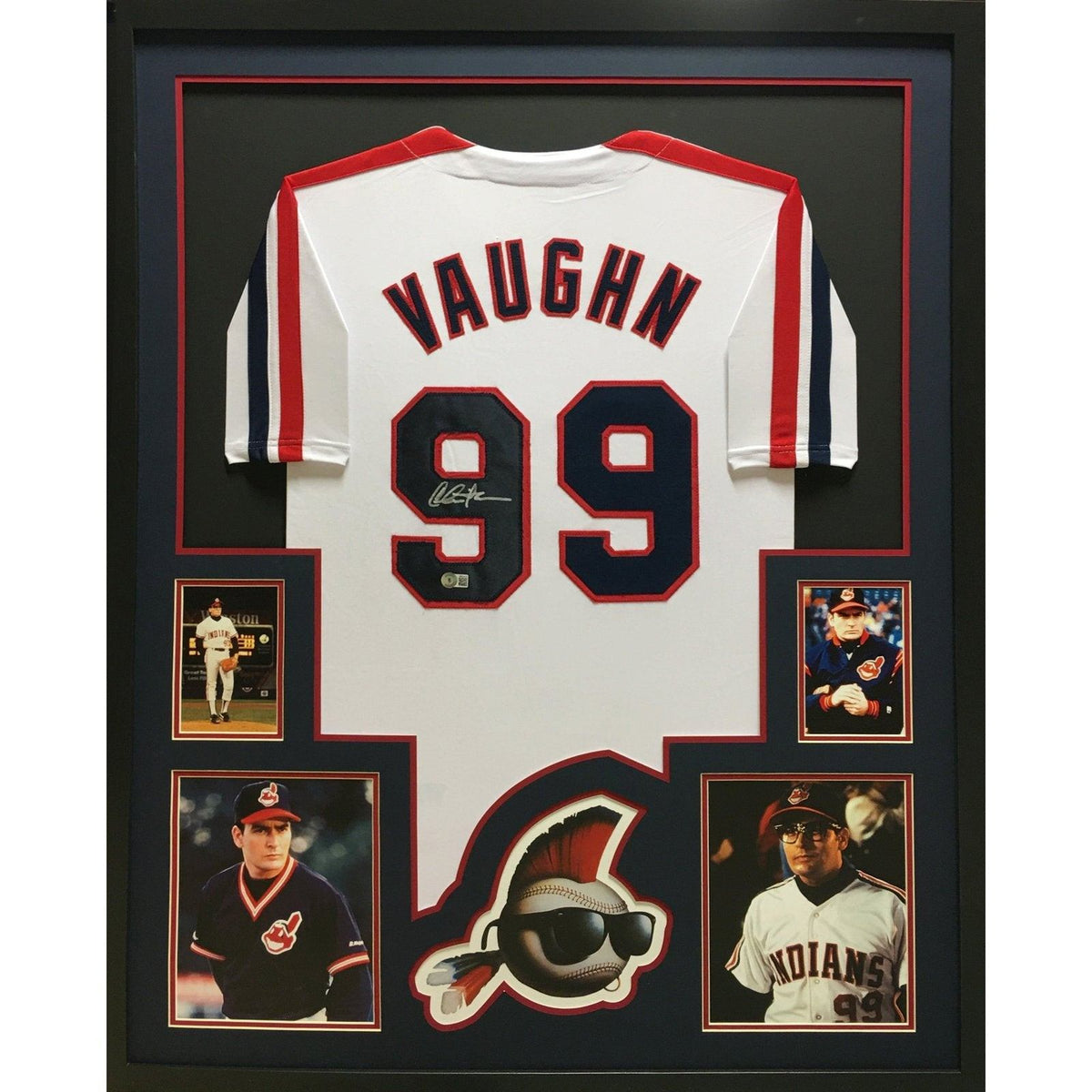 Charlie Sheen Signed Framed Jersey Beckett Autographed Major League Rick Vaughn