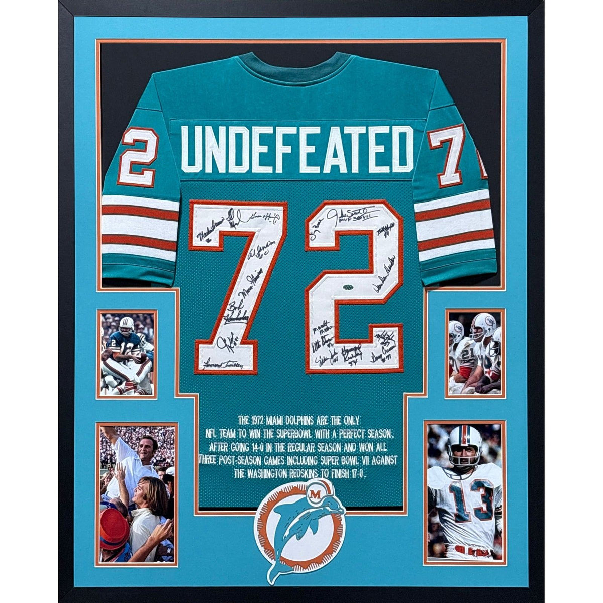 1972 Miami Dolphins Framed Signed by 18 Team Jersey Leaf COA Autographed