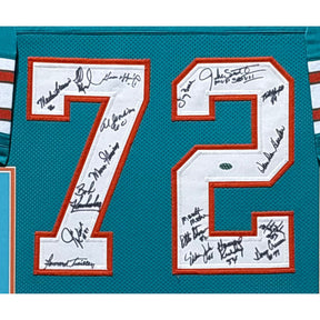 1972 Miami Dolphins Framed Signed by 18 Team Jersey Leaf COA Autographed