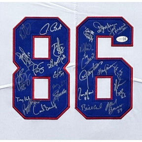 1986 New York Giants Super Bowl Team Signed Framed White Jersey JSA Autographed
