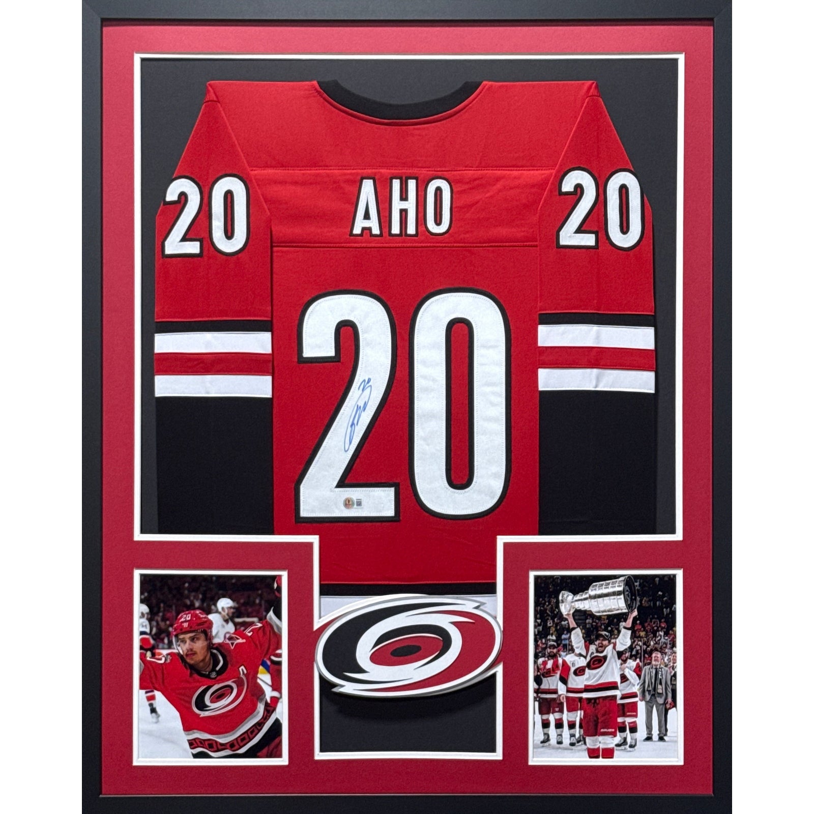 Sebastian Aho Framed Signed Jersey Beckett Autographed Carolina Hurricanes