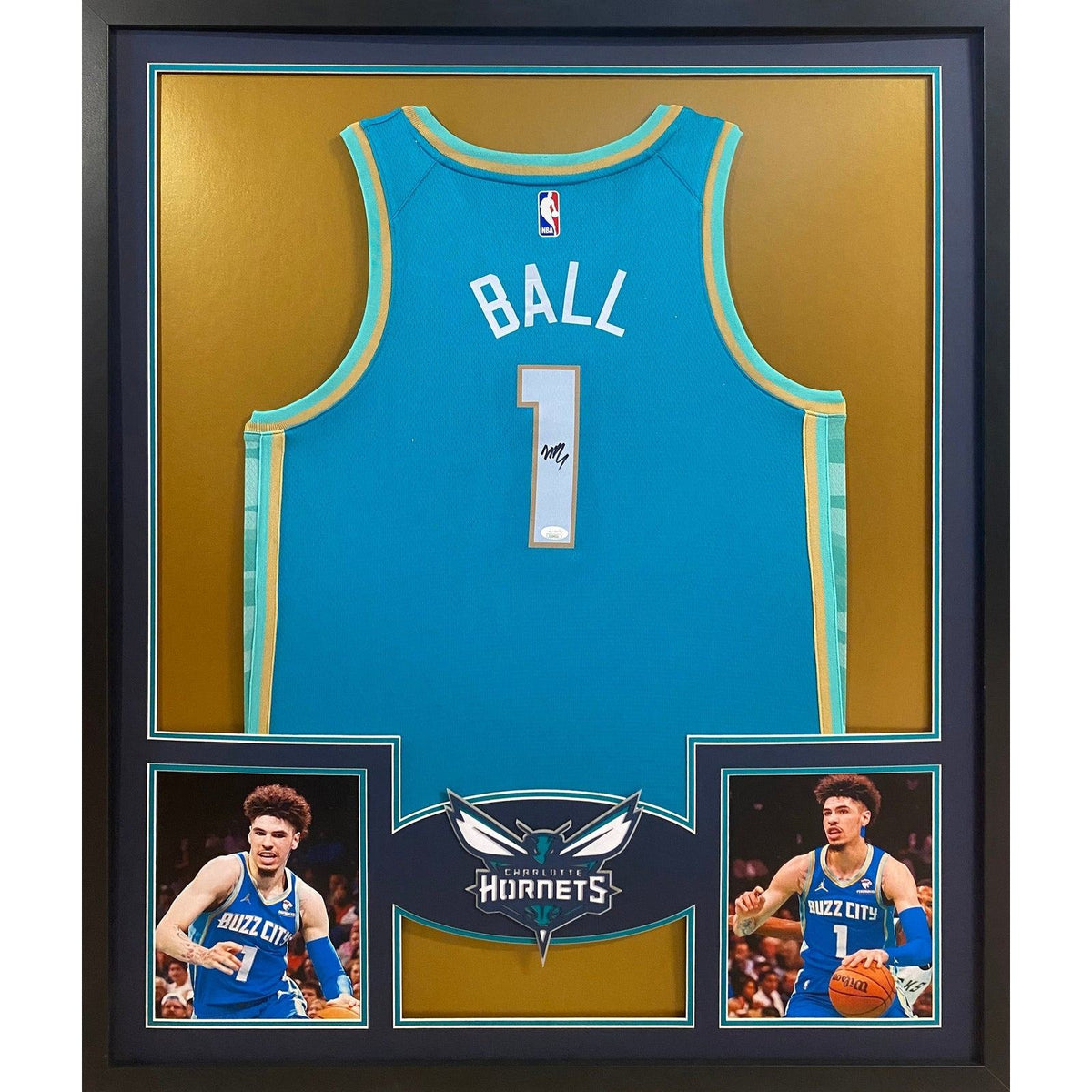 LaMelo Ball Framed Signed Charlotte Hornets Blue Jersey JSA Autographed