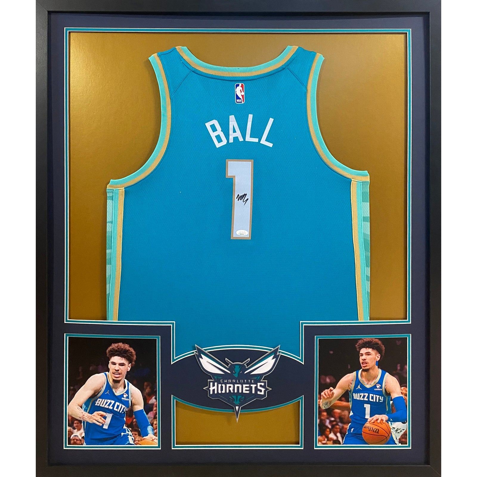 LaMelo Ball Framed Signed Charlotte Hornets Blue Jersey JSA Autographed