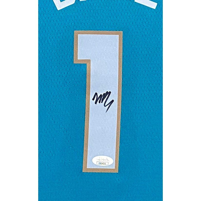 LaMelo Ball Framed Signed Charlotte Hornets Blue Jersey JSA Autographed