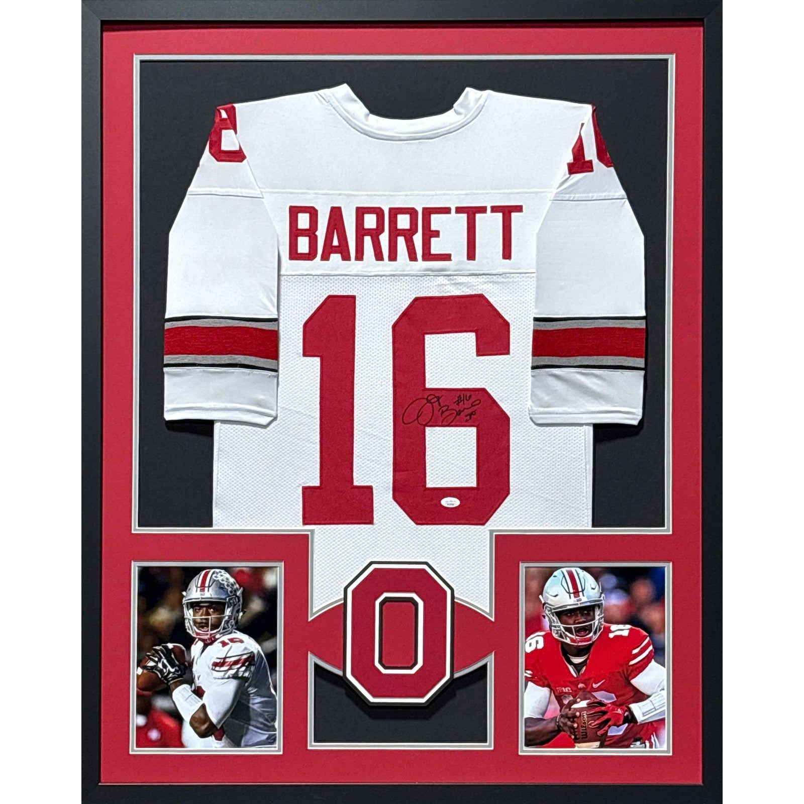 JT Barrett Signed Framed White Jersey JSA Autographed Ohio State J.T.
