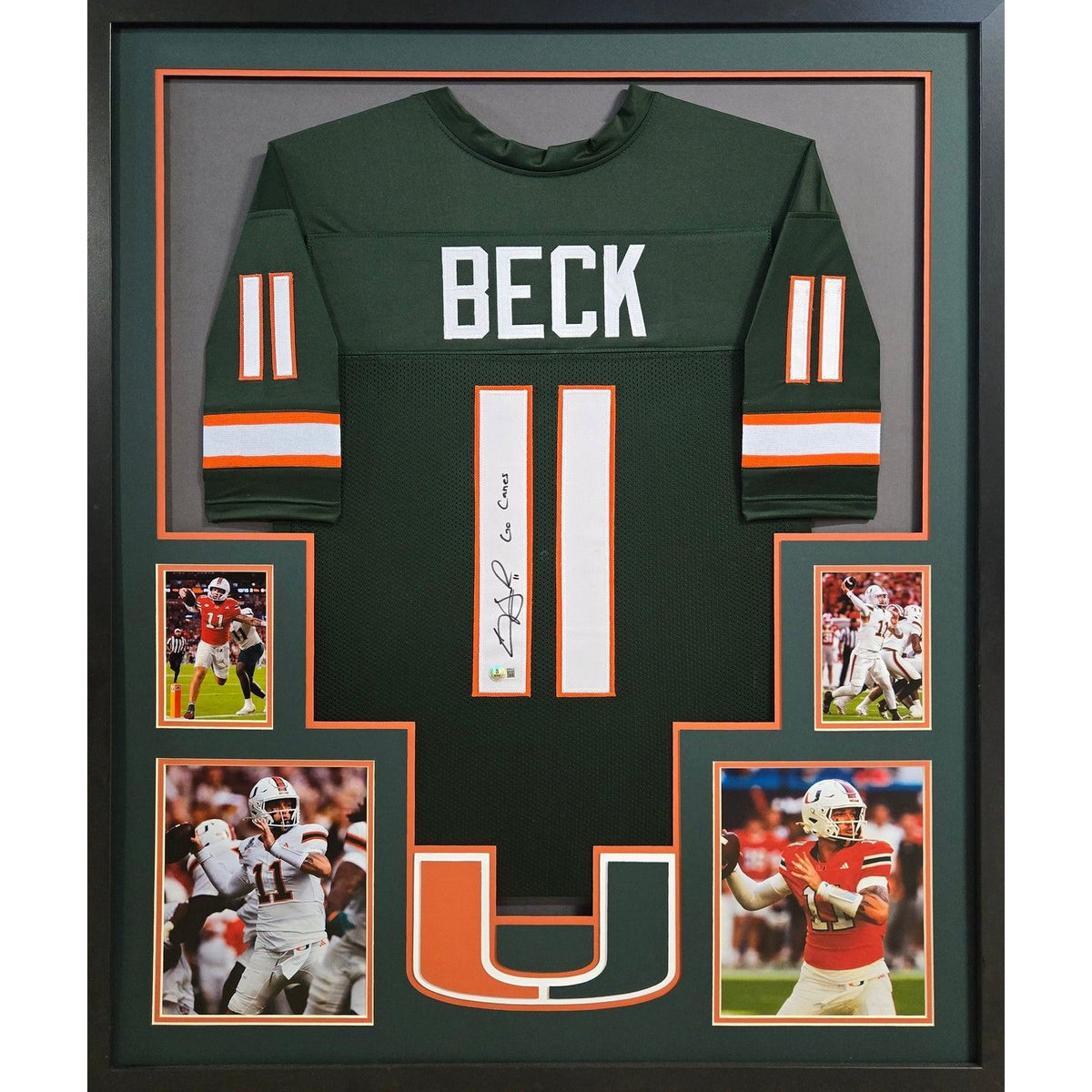 Carson Beck Framed Signed Miami Hurricanes Jersey Beckett Autographed