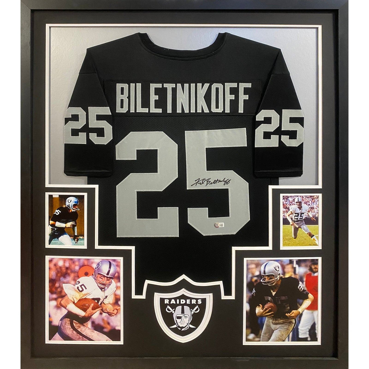 Fred Biletnikoff Framed Signed Black Jersey Beckett Autographed Oakland Raiders
