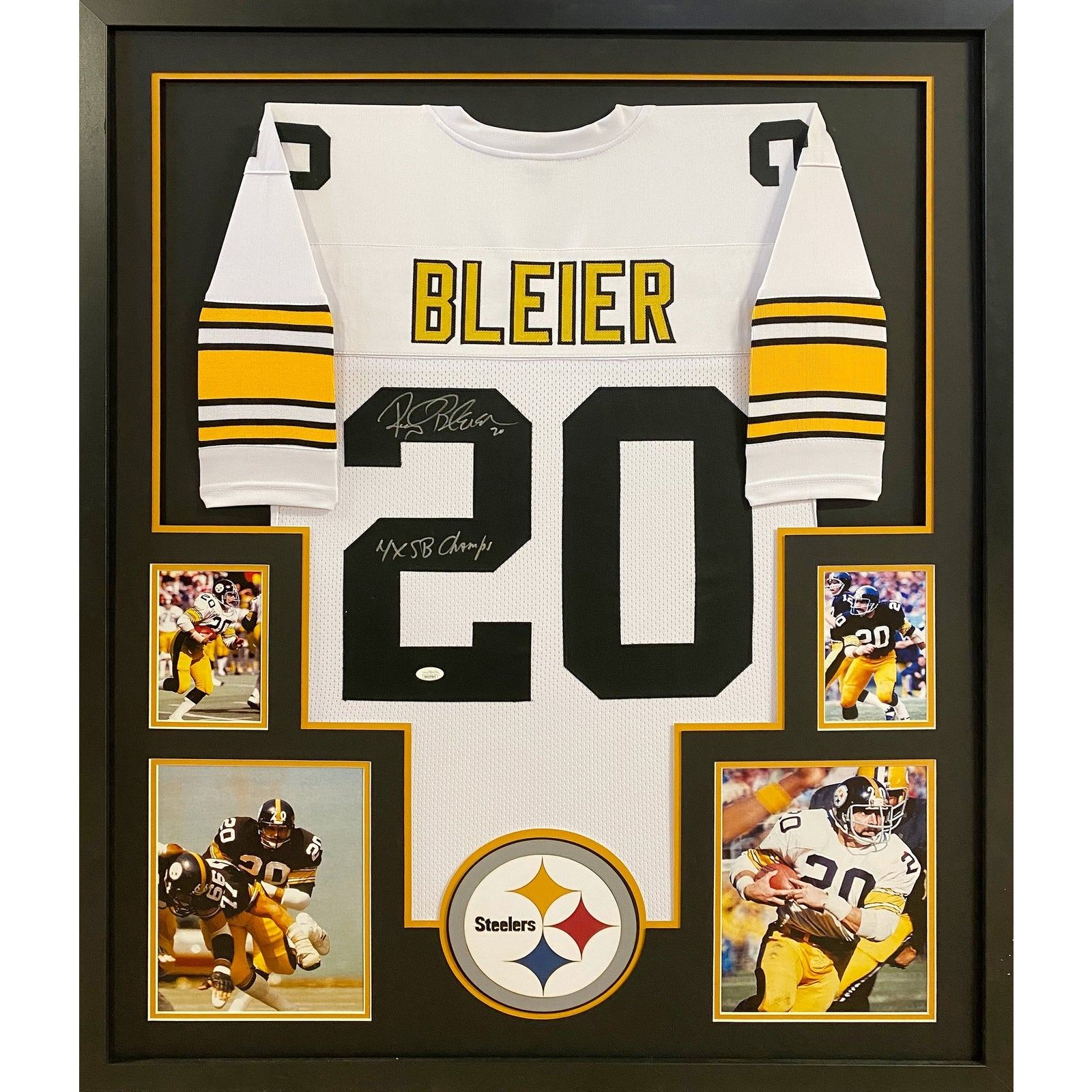 Rocky Bleier Framed Signed White Jersey JSA Autographed Pittsburgh Steelers